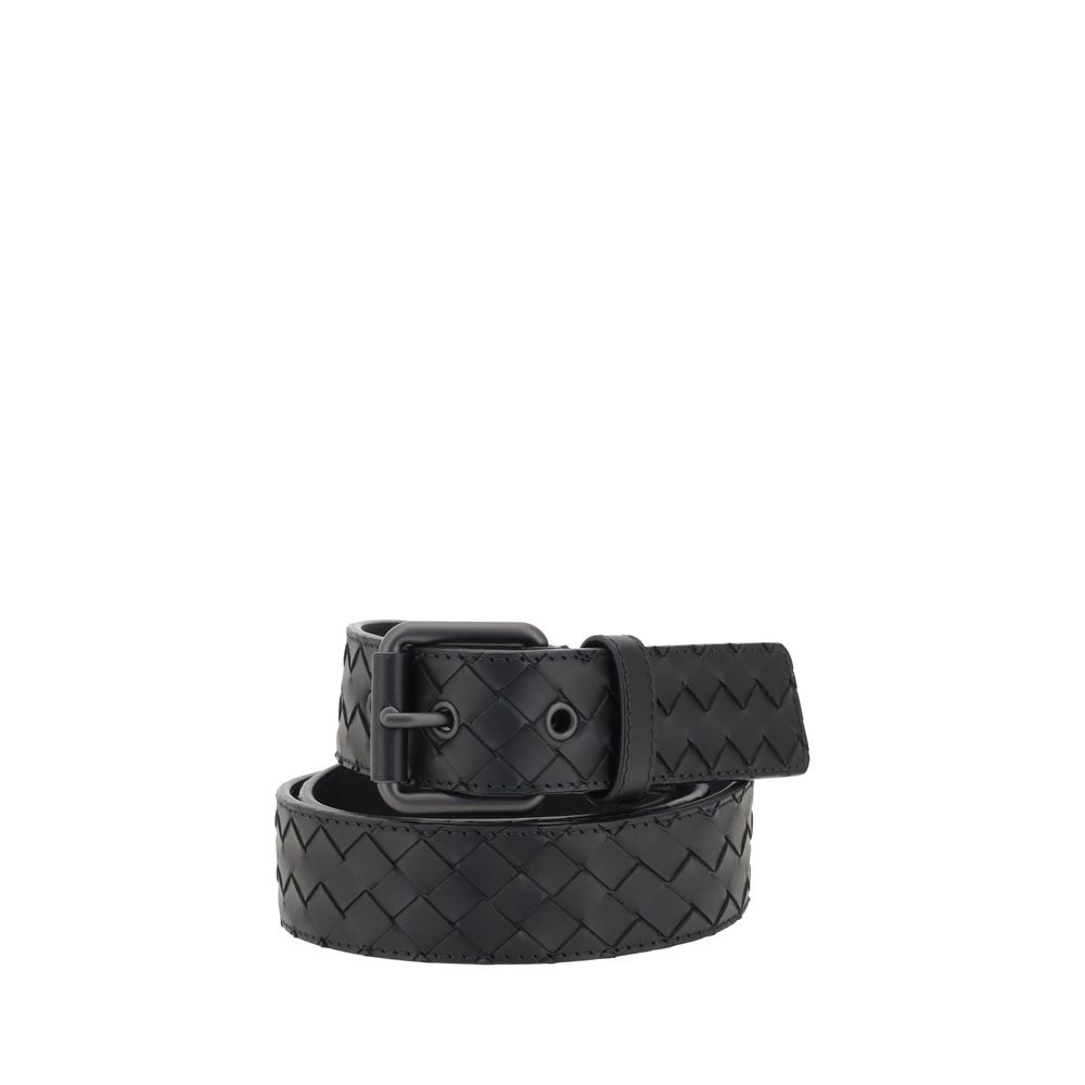 Bottega Veneta Black Leather Iconic Intrecciato Belt