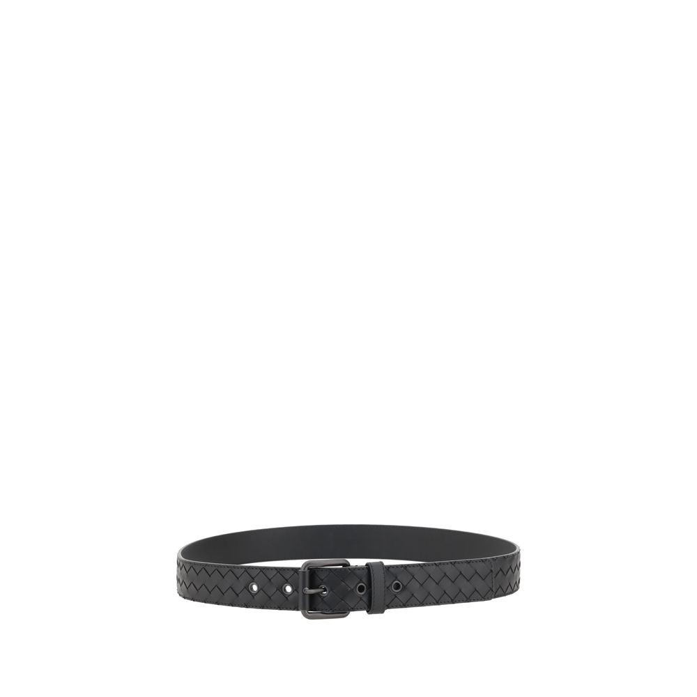 Bottega Veneta Black Leather Iconic Intrecciato Belt