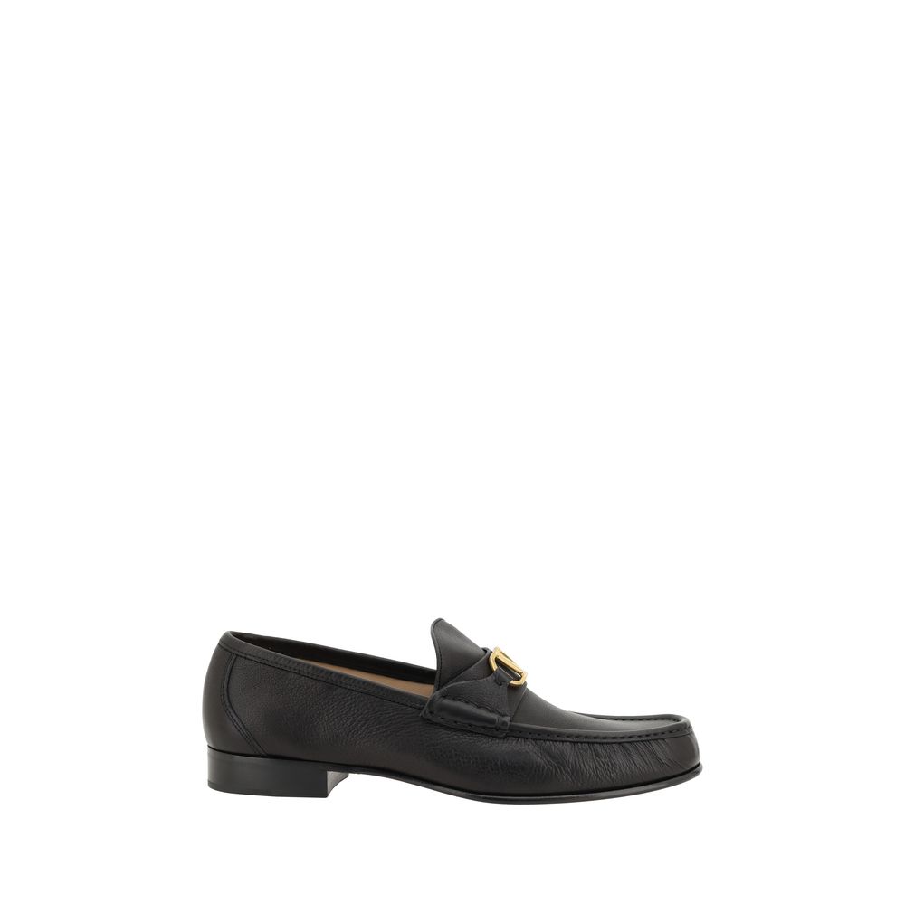 Valentino Black Leather Loafers with Signature VLogo Detail