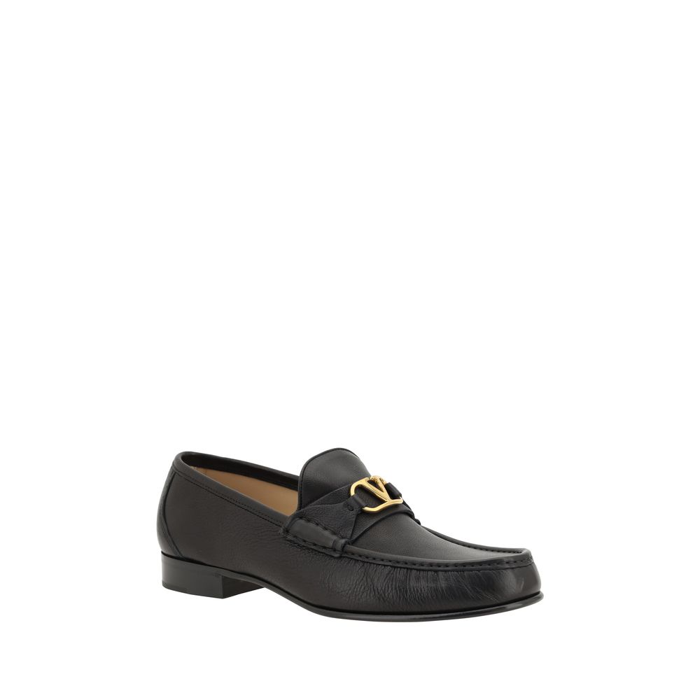 Valentino Black Leather Loafers with Signature VLogo Detail