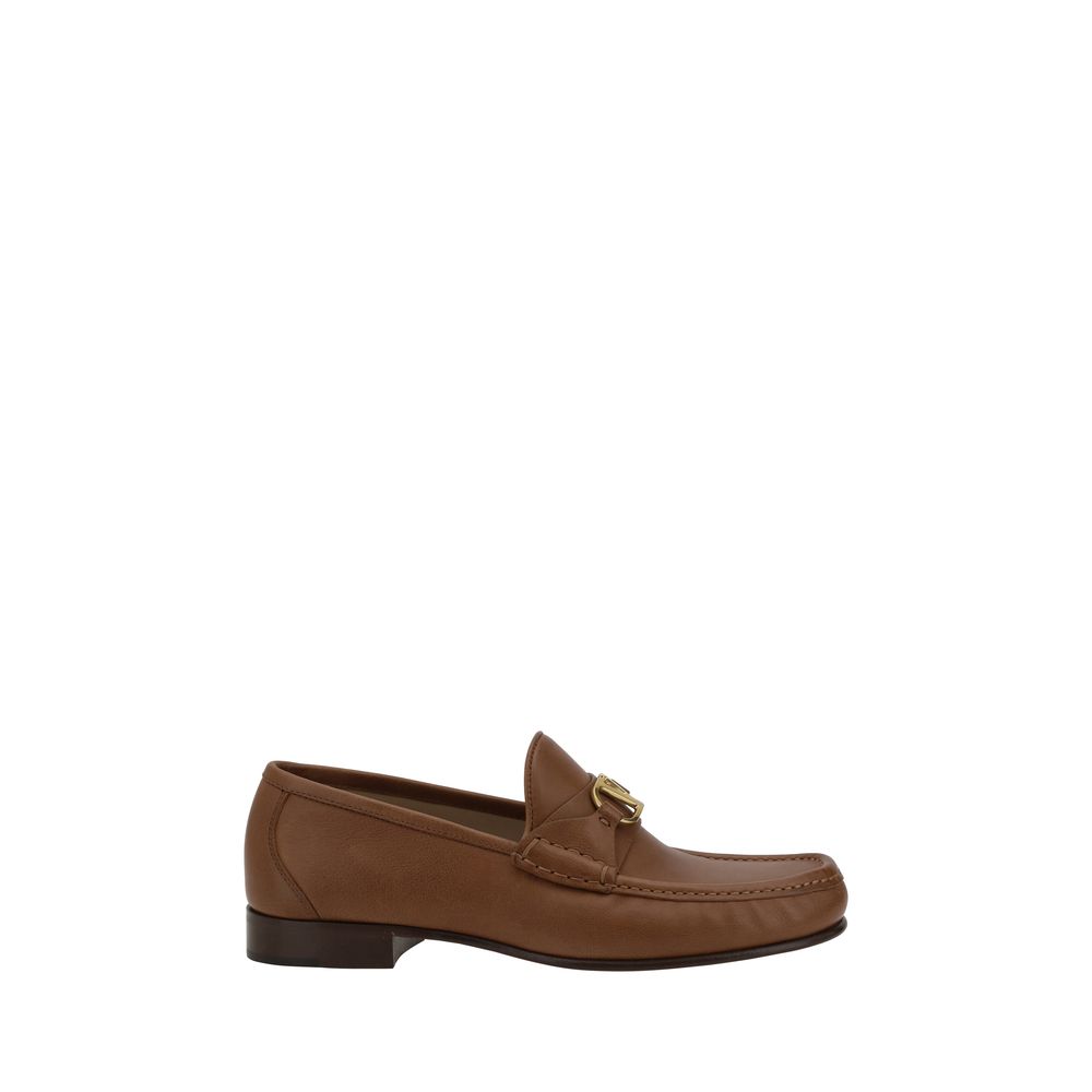 Valentino Black Leather Loafers with Iconic VLogo Plaque