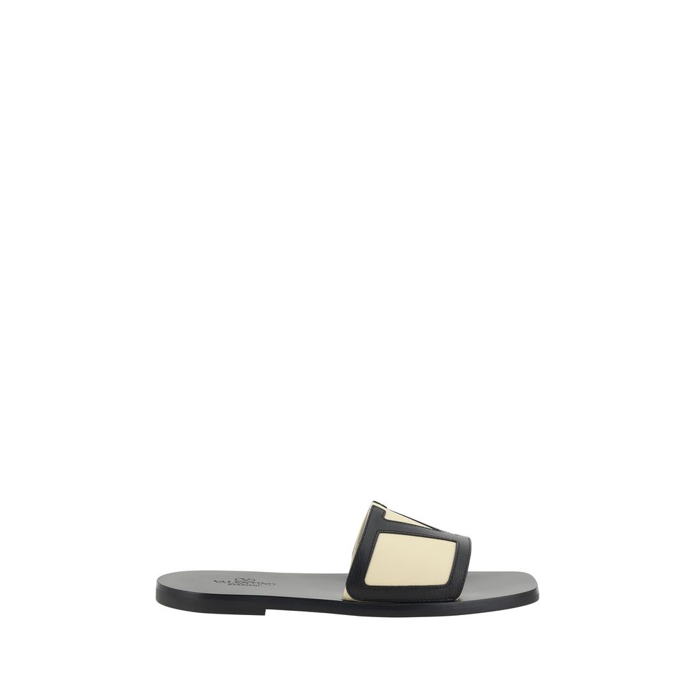 Valentino White Leather V Logo Sandals for Effortless Elegance