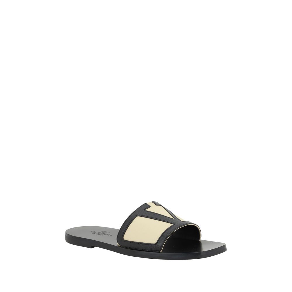 Valentino White Leather V Logo Sandals for Effortless Elegance