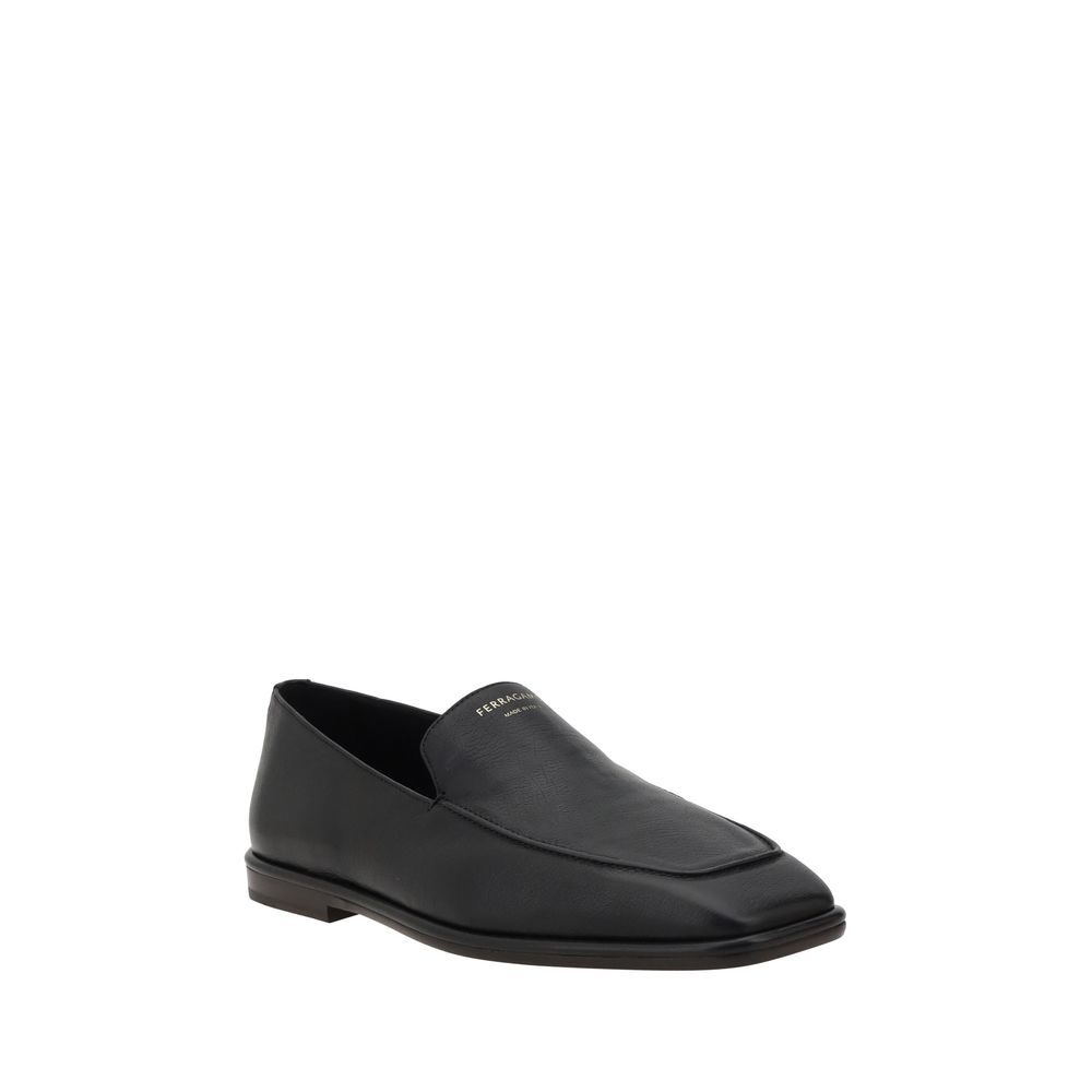 Ferragamo Black Hammered Leather Loafers for Timeless Elegance