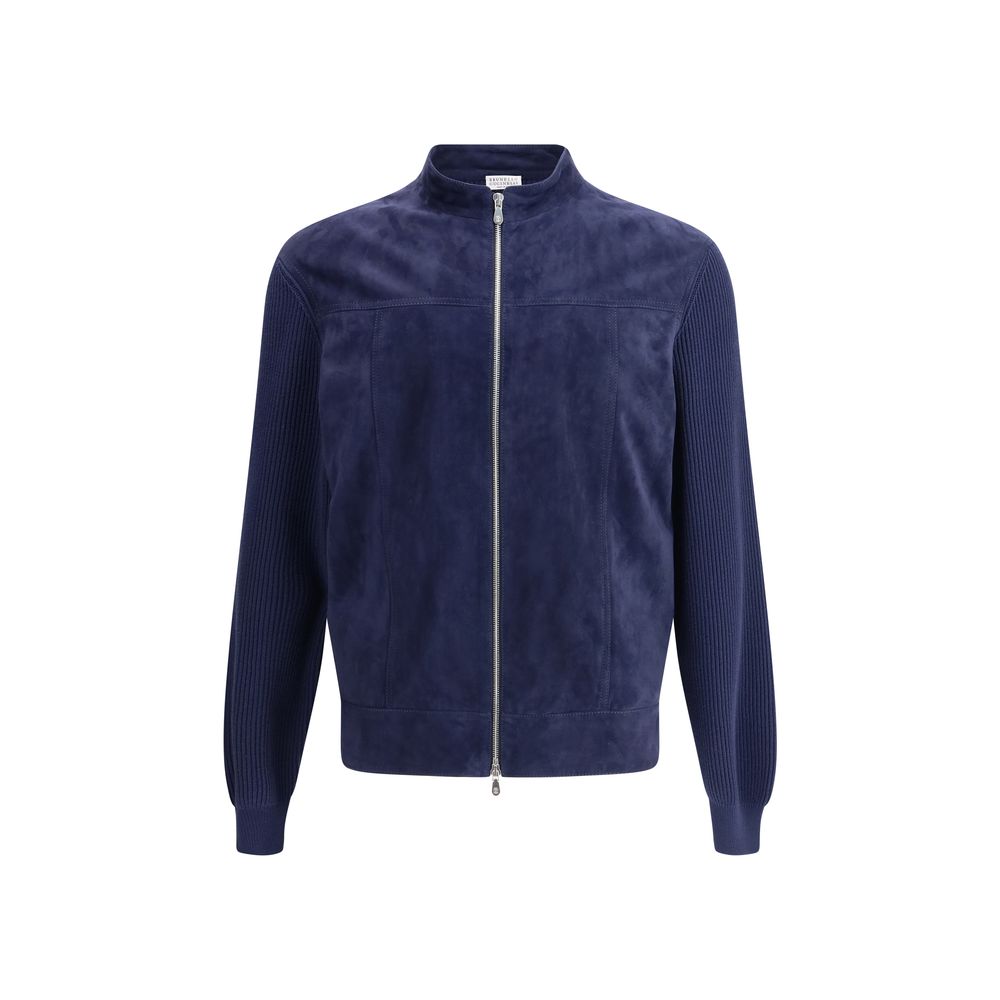 Brunello Cucinelli Brown Suede Leather Jacket for Effortless Sophistication