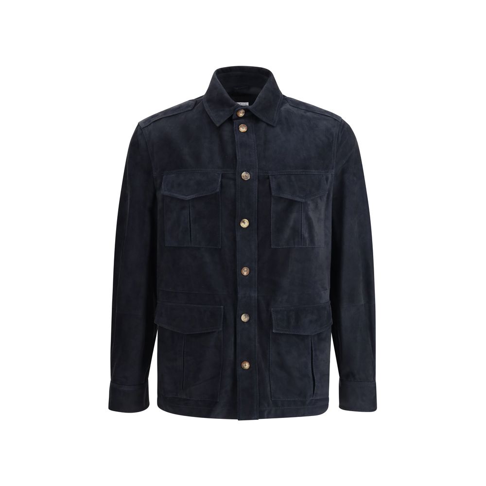 Brunello Cucinelli Brown Suede Leather Shirt Jacket