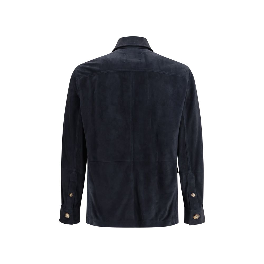 Brunello Cucinelli Brown Suede Leather Shirt Jacket
