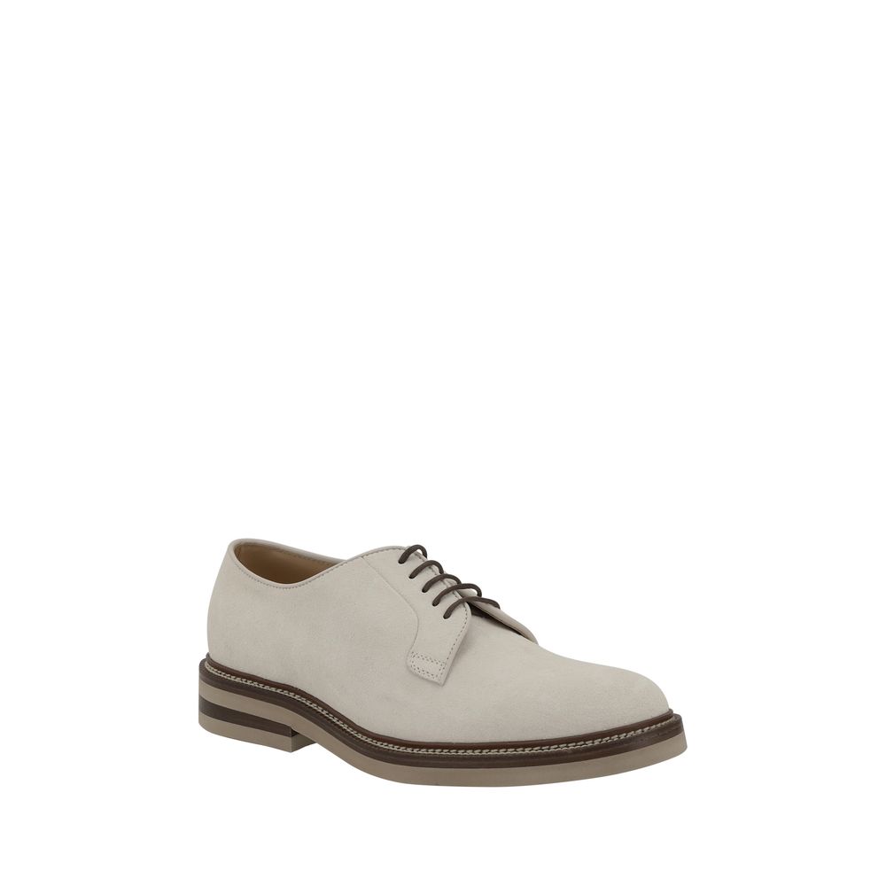 Brunello Cucinelli Beige Suede Derby Lace-Up Shoes