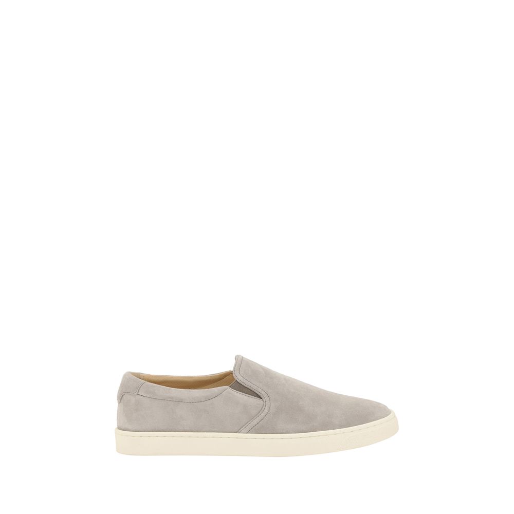 Brunello Cucinelli Grey Premium Suede Slip-on Sneakers