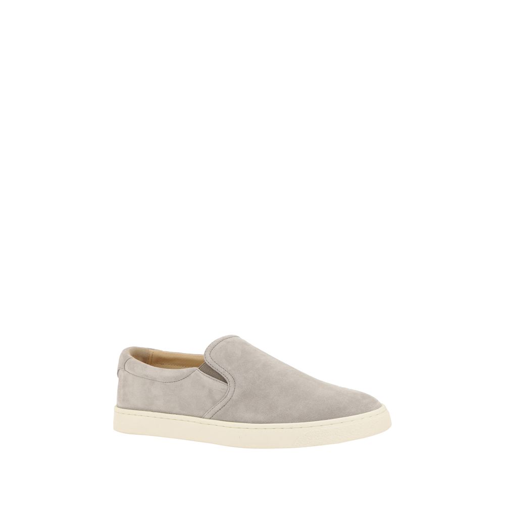 Brunello Cucinelli Grey Premium Suede Slip-on Sneakers