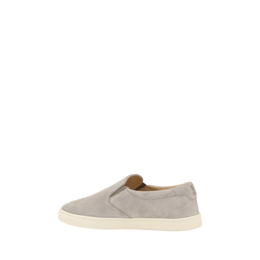 Brunello Cucinelli Grey Premium Suede Slip-on Sneakers