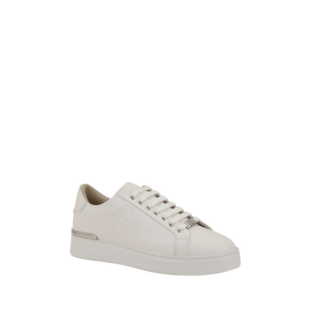 Philipp Plein White Leather Sneakers: Luxury Footwear for Distinctive Style