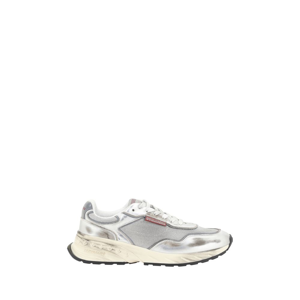 Dsquared² White Leather Sprinter Sneakers with Bold Retro Design