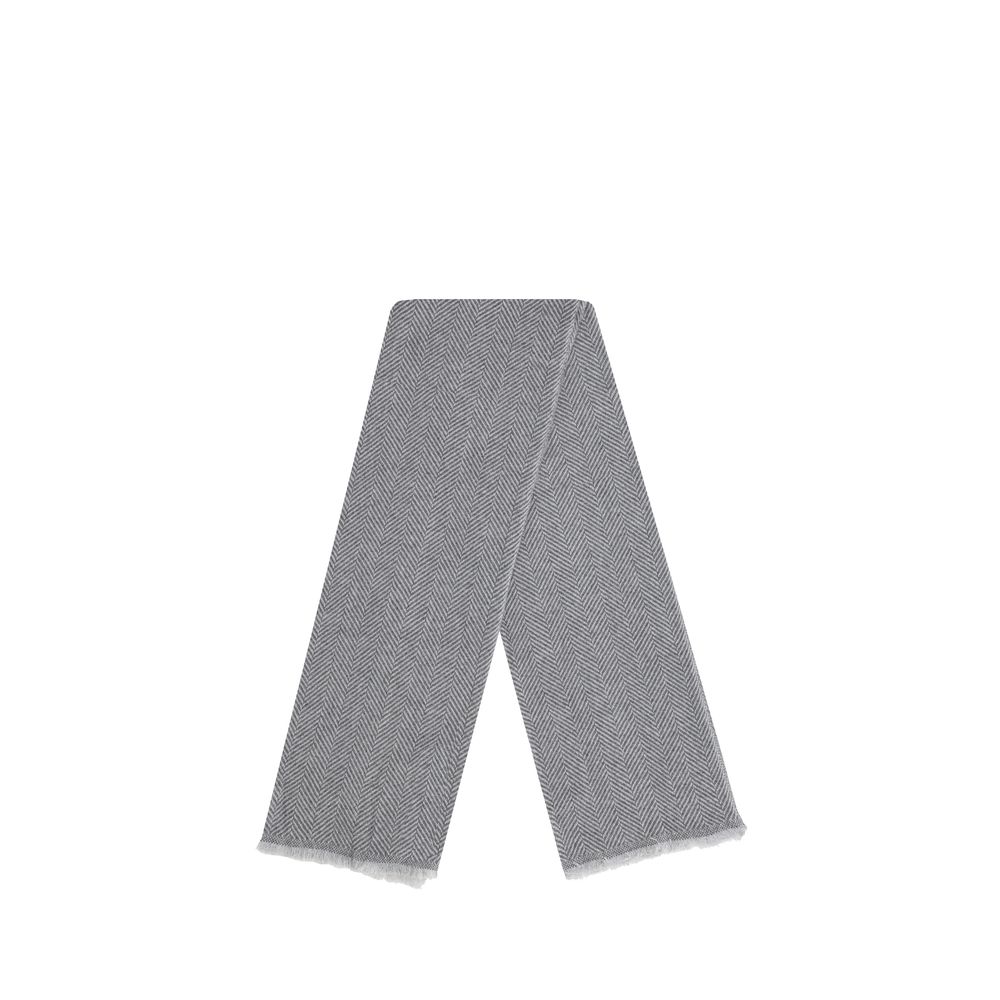 Brunello Cucinelli Grey Cashmere Scarf in Timeless Herringbone