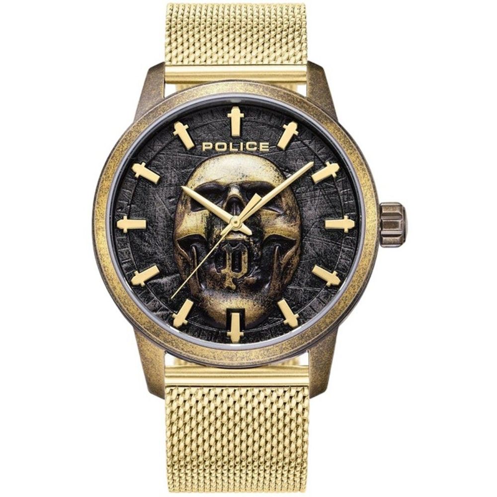 Police Gold Stainless Steel Watch with Raho Skull Dial