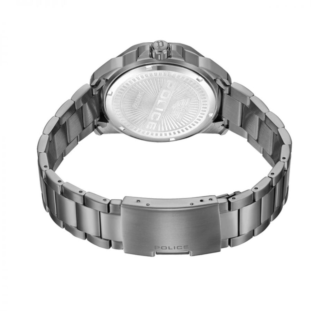 Police Gray Stainless Steel Watch with Red Dial Elegance