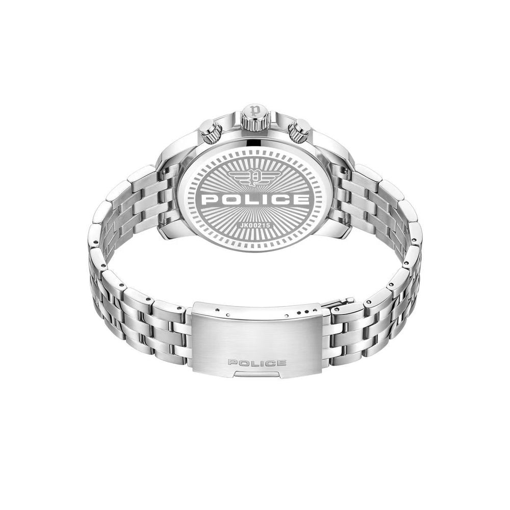 Police Gray Stainless Steel Watch with Bold Blue Dial