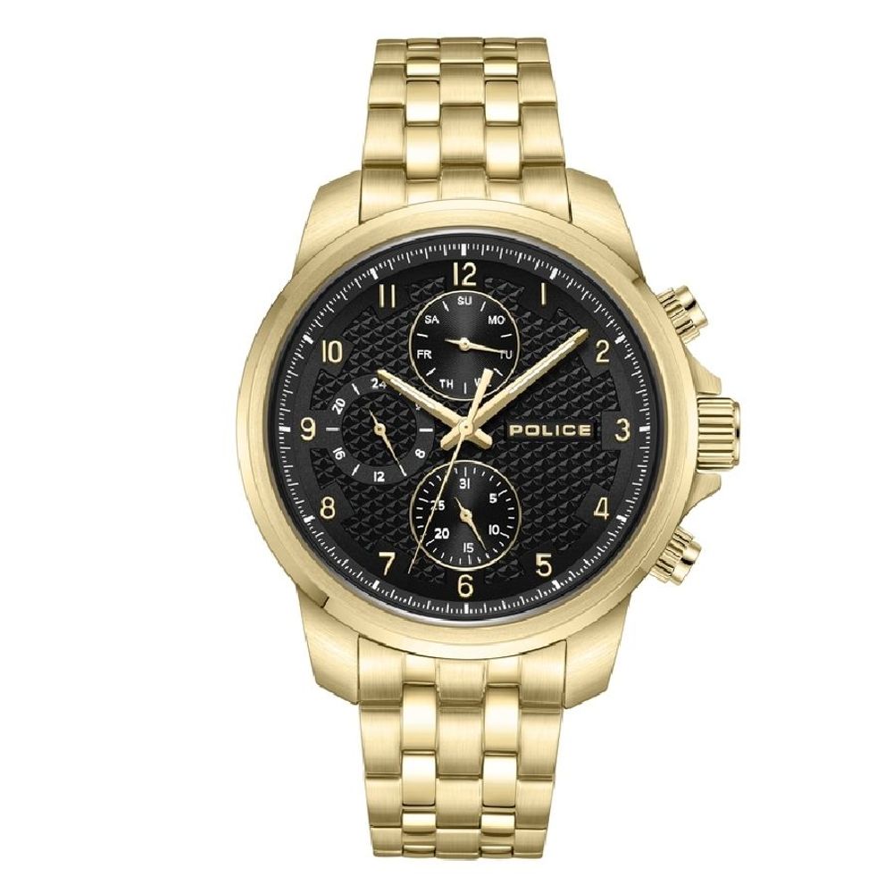 Police Gold Stainless Steel Watch with Distinctive Black Dial