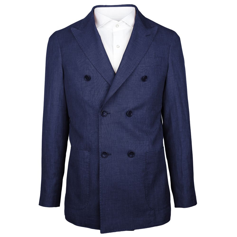 Made in Italy Blue Linen Blazer with Timeless Elegance