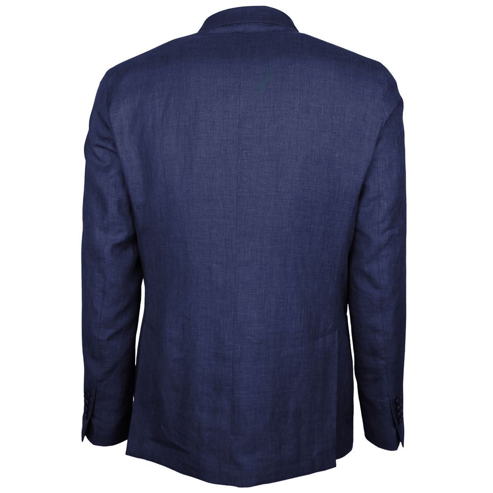 Made in Italy Blue Linen Blazer with Timeless Elegance