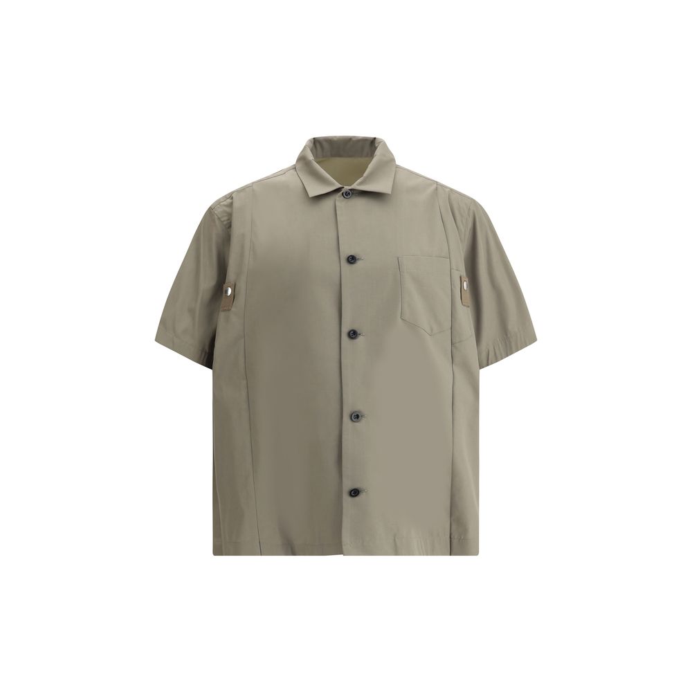 Sacai White Cotton Short-sleeve Shirt with Innovative Double-layer Design