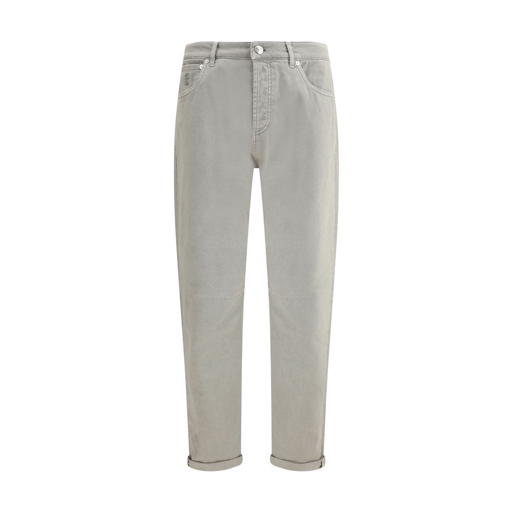 Brunello Cucinelli Beige Cotton Pants with Turn-Up Hem
