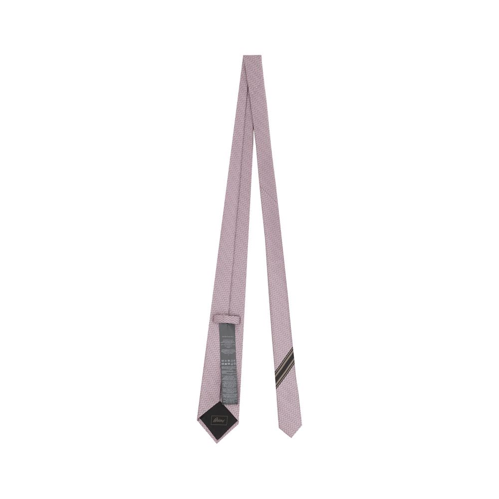 Brioni Pink Silk Jacquard Tie with Micro Pattern