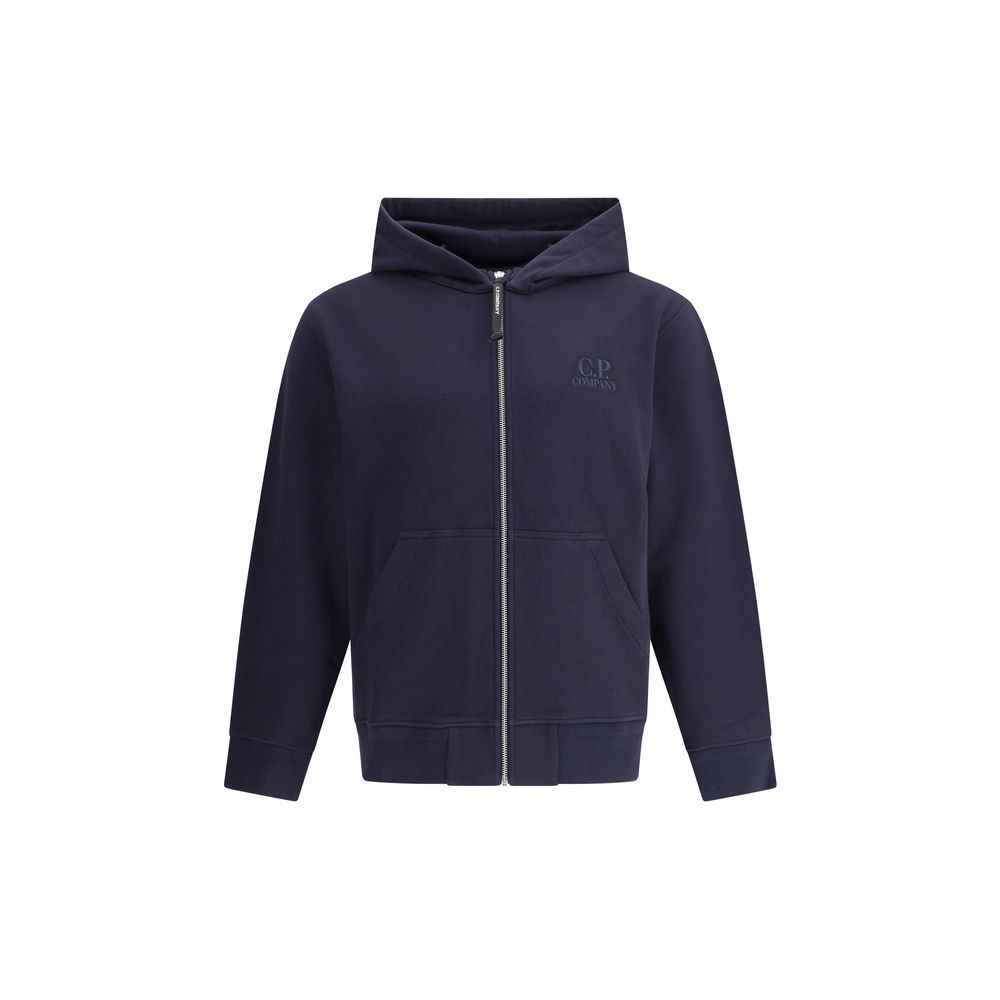 C.P. Company Grey Cotton Hoodie with Zipper for Elevated Casual Style