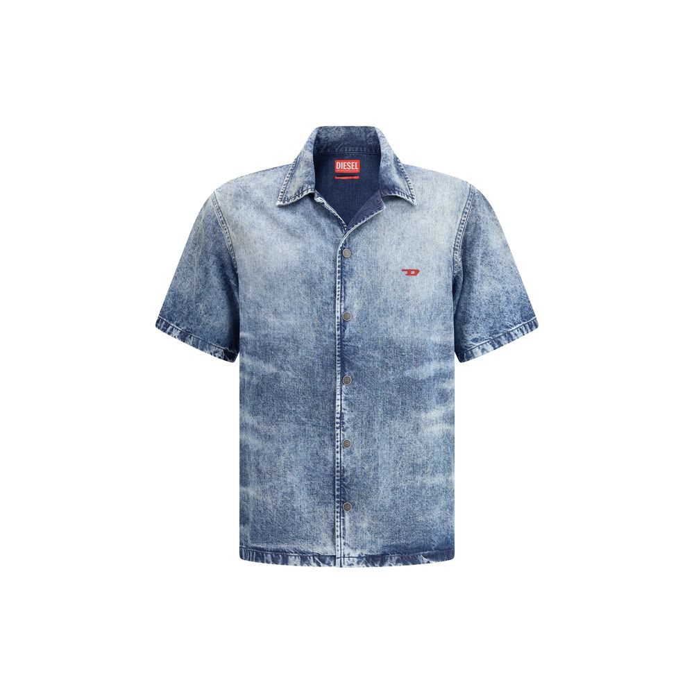 Diesel Blue Distressed Tencel Denim Shirt
