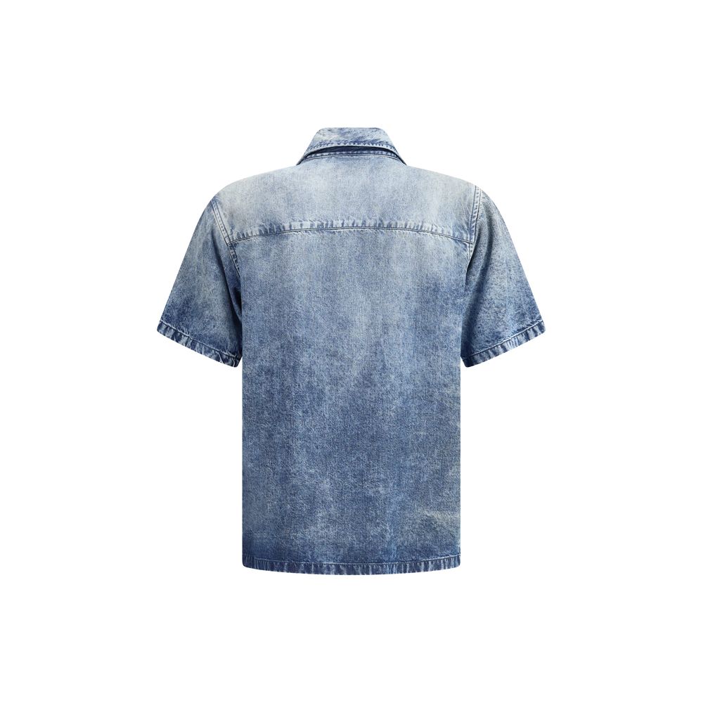 Diesel Blue Distressed Tencel Denim Shirt