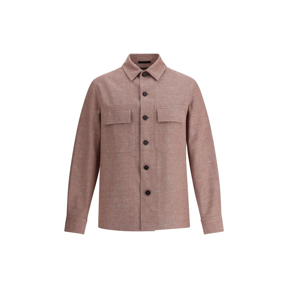 ZEGNA Beige Linen Overshirt Shirt in Luxurious Linen Elegance