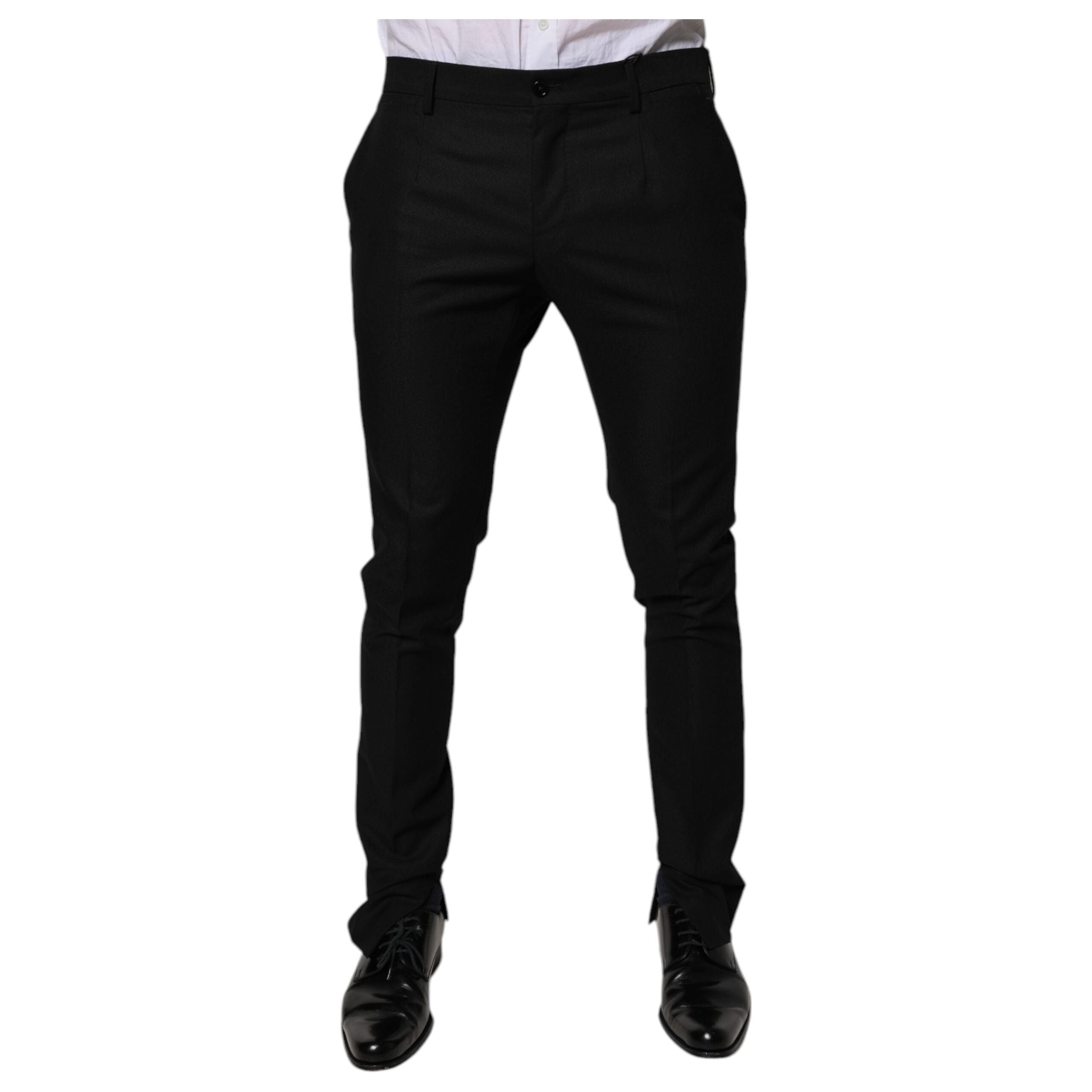 Dolce & Gabbana Black Virgin Wool Skinny Dress Formal Pants