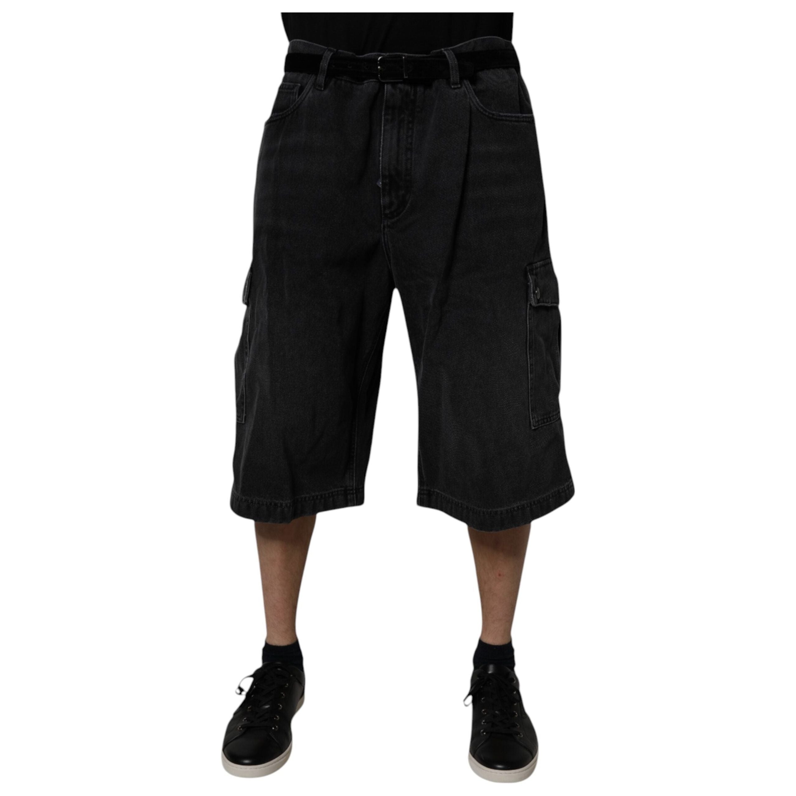 Dolce & Gabbana Black Cotton Cargo Denim Bermuda Shorts