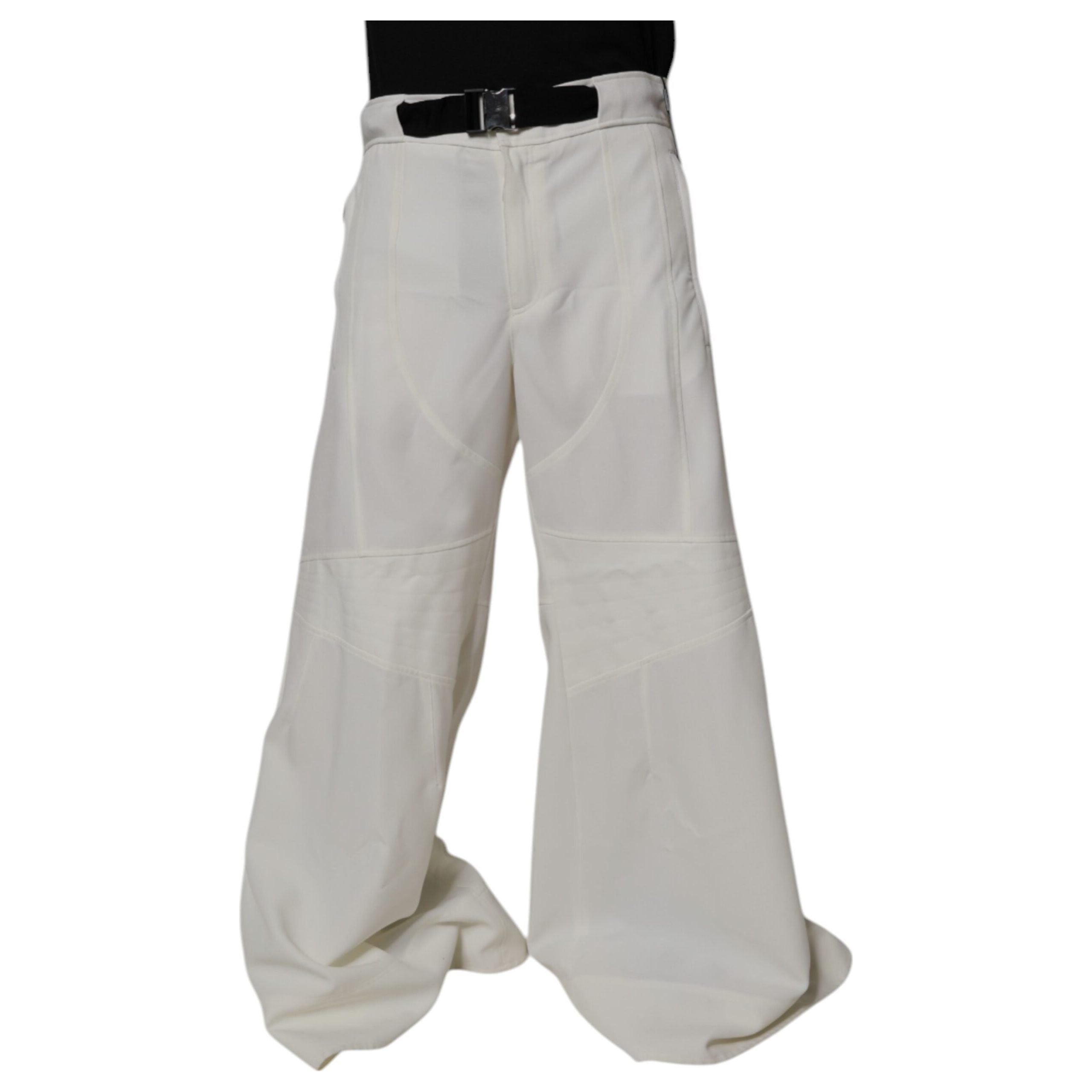 Dolce & Gabbana White Crepe Wide Leg Pants Elegance