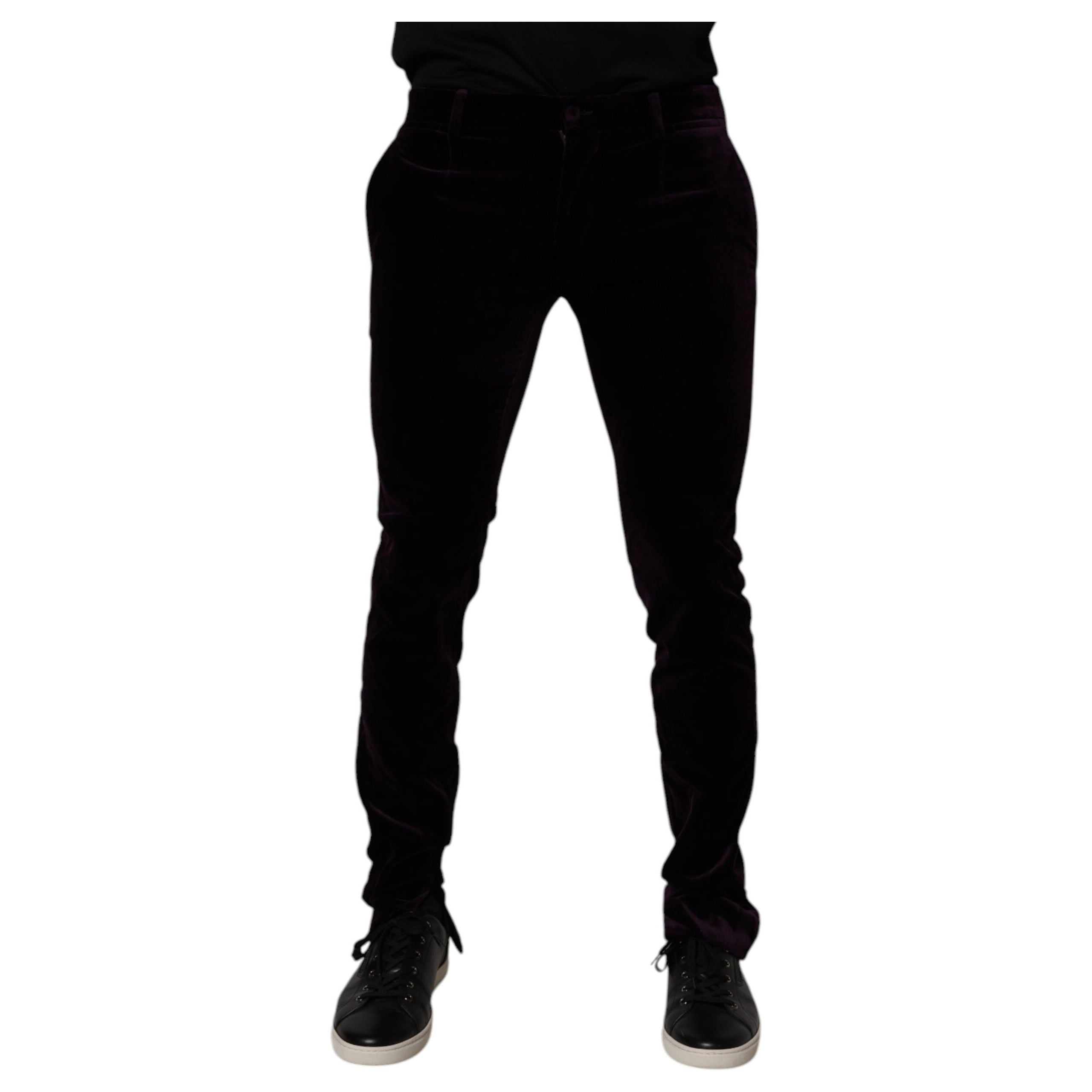 Dolce & Gabbana Violet Velvet Cotton Formal Pants