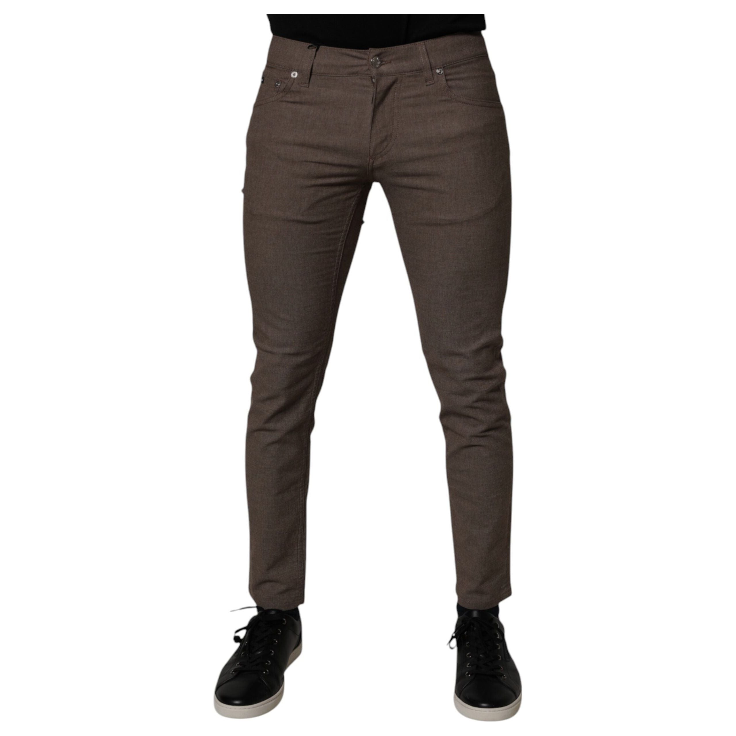 Dolce & Gabbana Brown Cotton Stretch Chino Pants Elegance