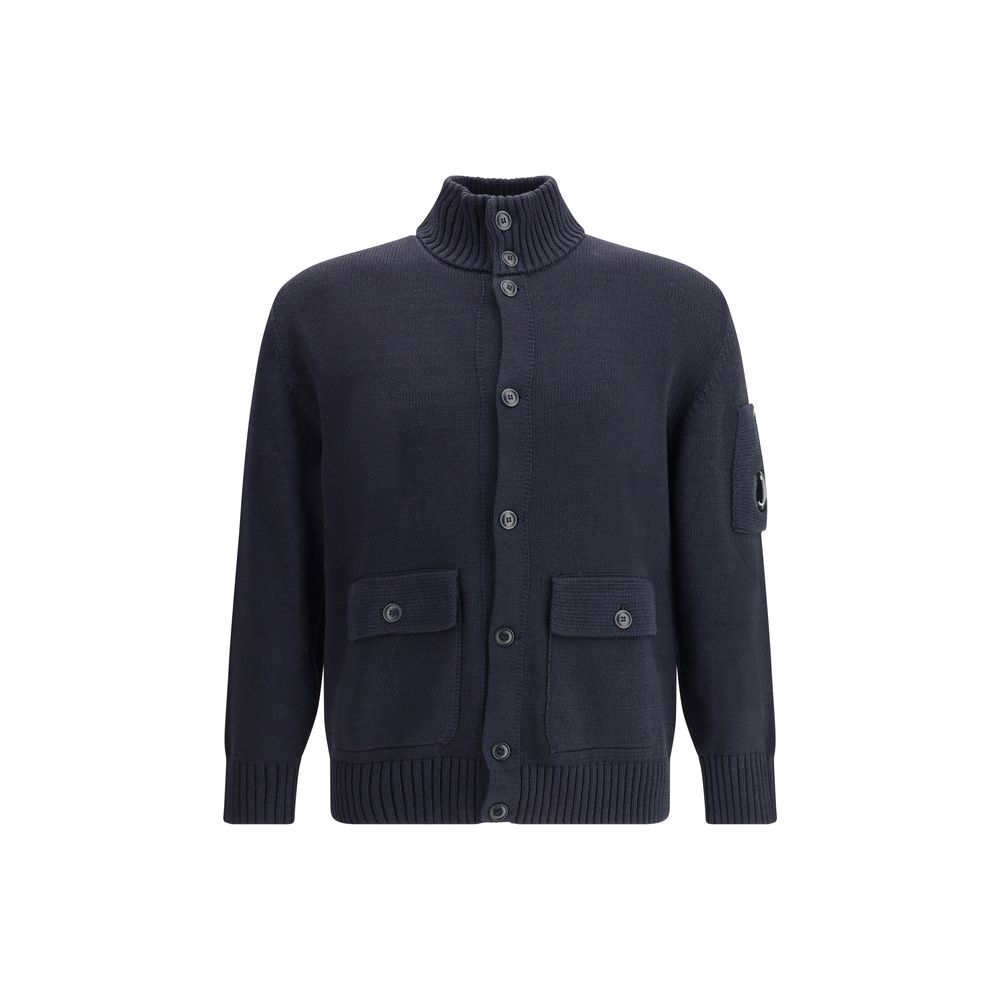 C.P. Company Grey Cotton Cardigan with Ribbed High Collar