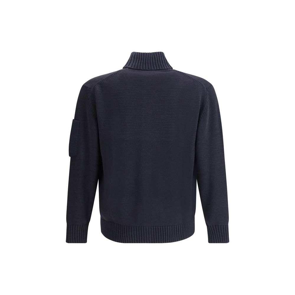 C.P. Company Grey Cotton Cardigan with Ribbed High Collar