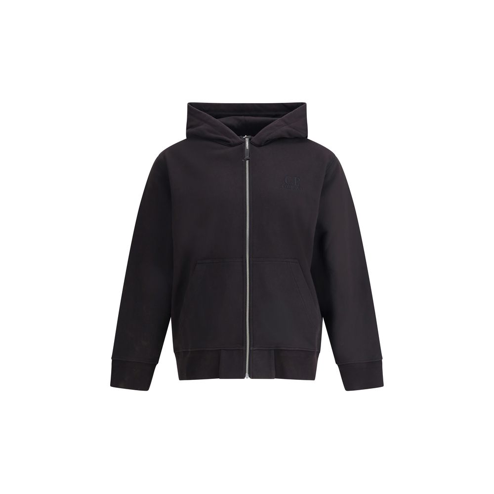 C.P. Company Grey Cotton Hoodie with Zipper for Elevated Casual Style