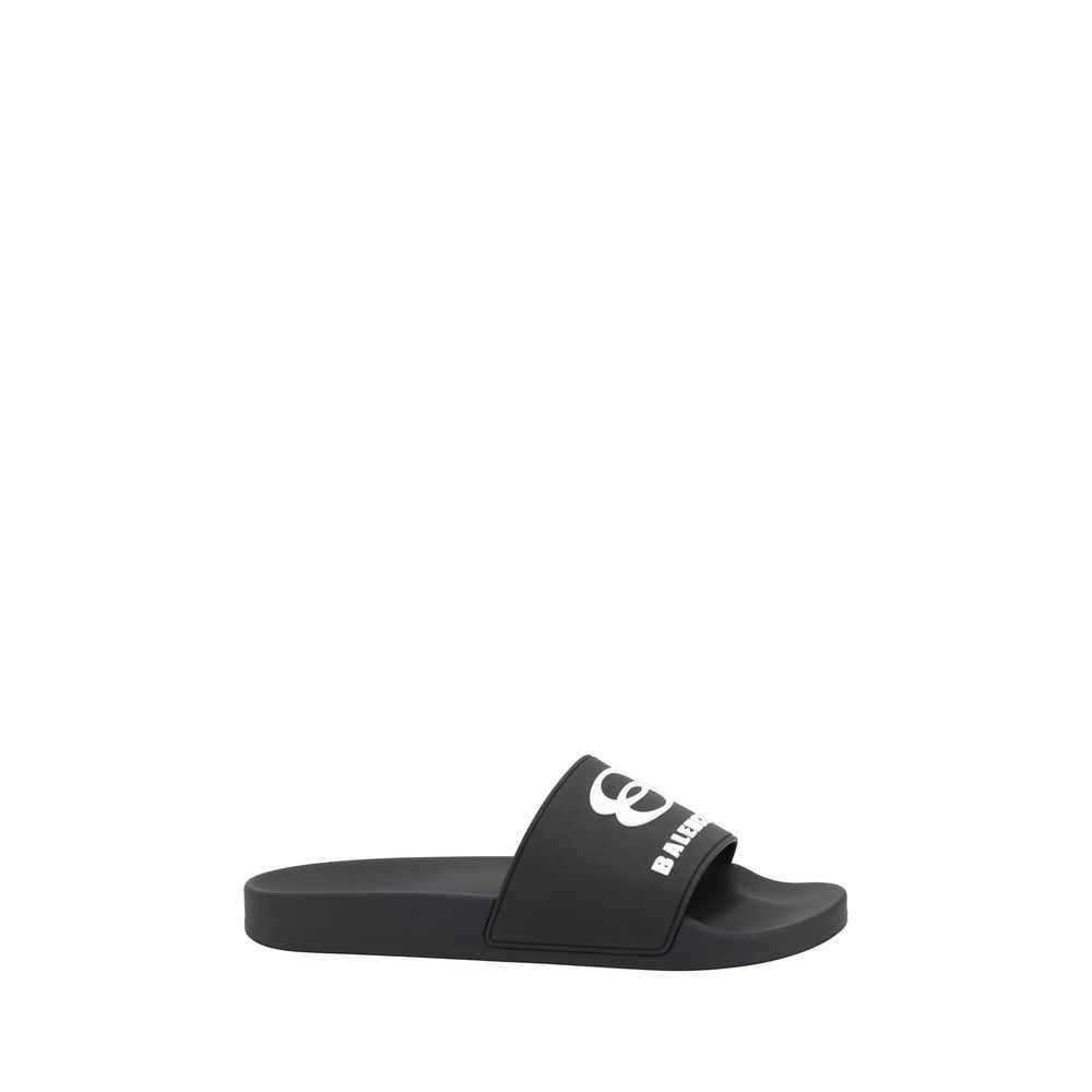 Balenciaga Black Leather Logo Slippers for Elevated Everyday Elegance