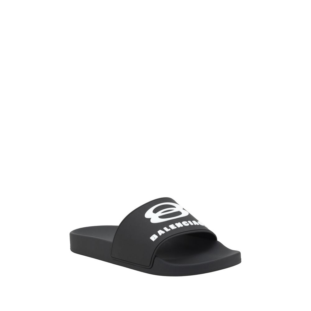 Balenciaga Black Leather Logo Slippers for Elevated Everyday Elegance