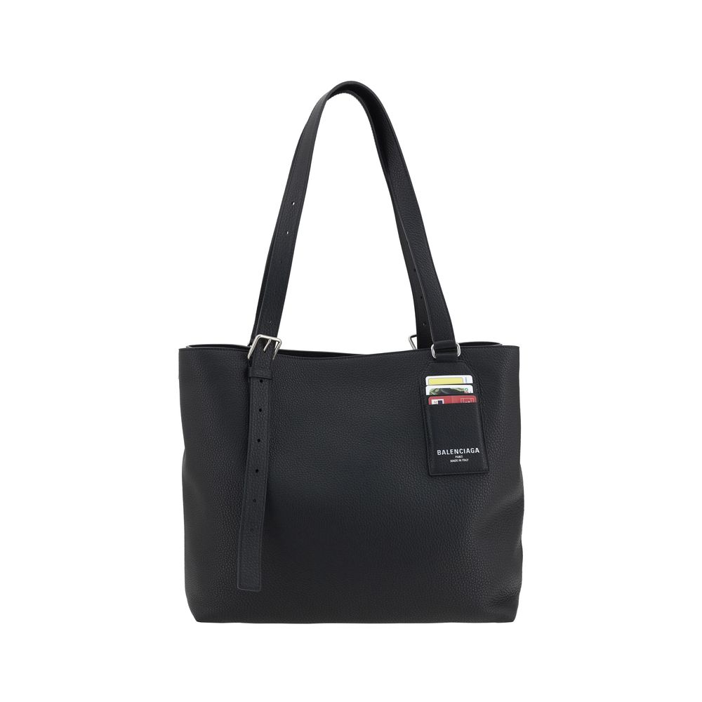 Balenciaga Black Grained Leather Card Detail Shoulder Bag