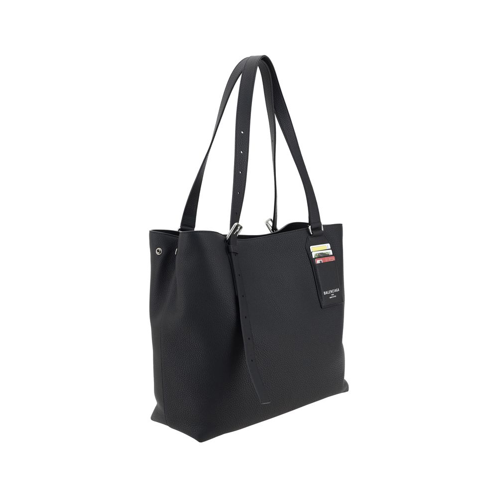 Balenciaga Black Grained Leather Card Detail Shoulder Bag