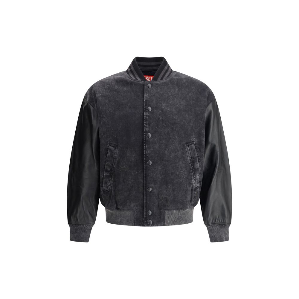Diesel Black Denim Bomber Jacket: Elevated Urban Elegance