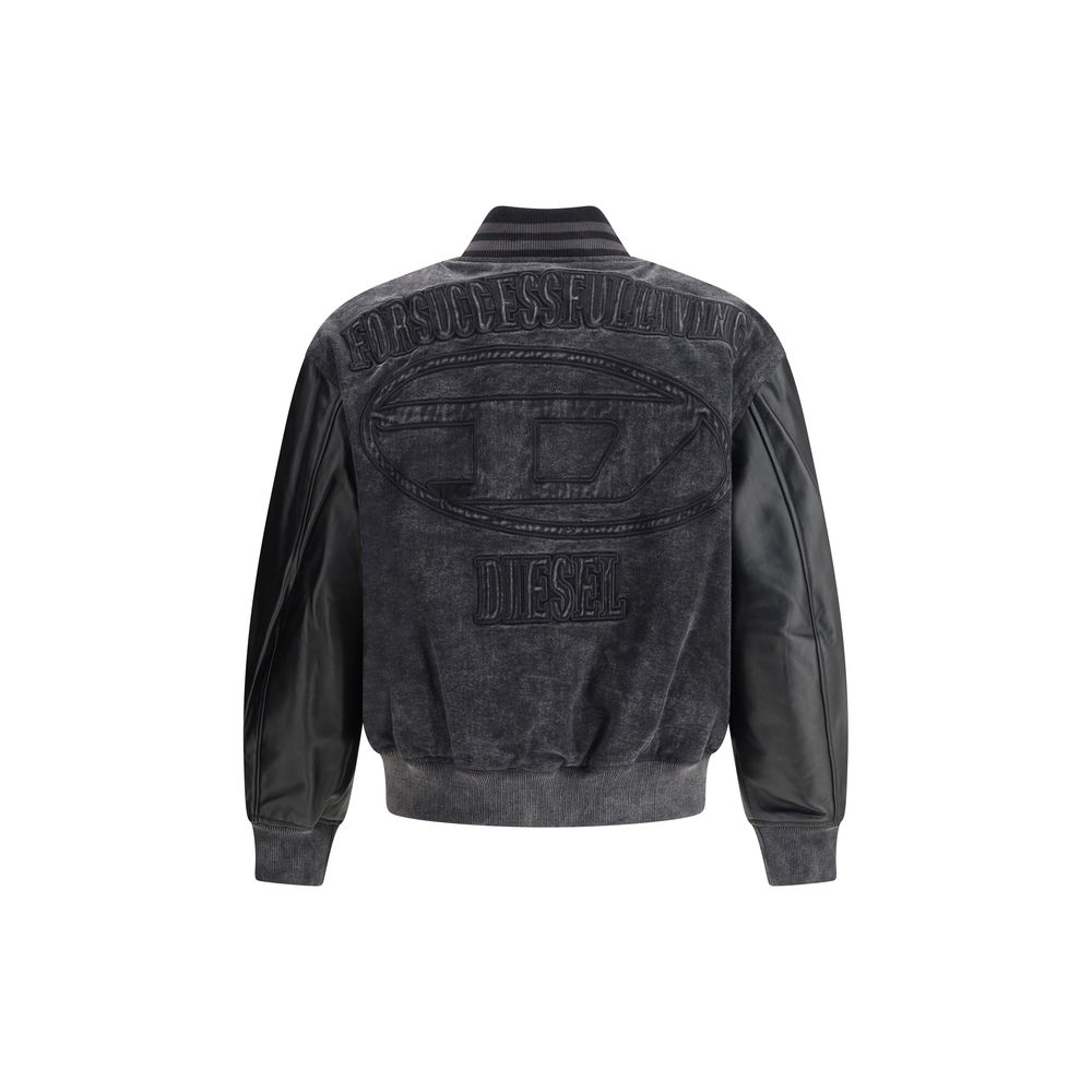 Diesel Black Denim Bomber Jacket: Elevated Urban Elegance