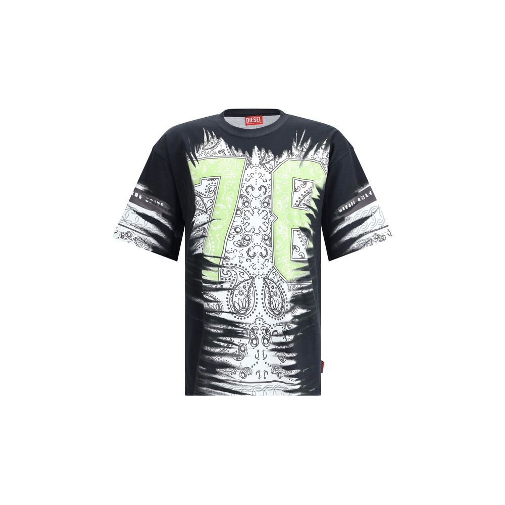 Diesel White Cotton T-norm-r1 T-Shirt with Vintage Paisley Print