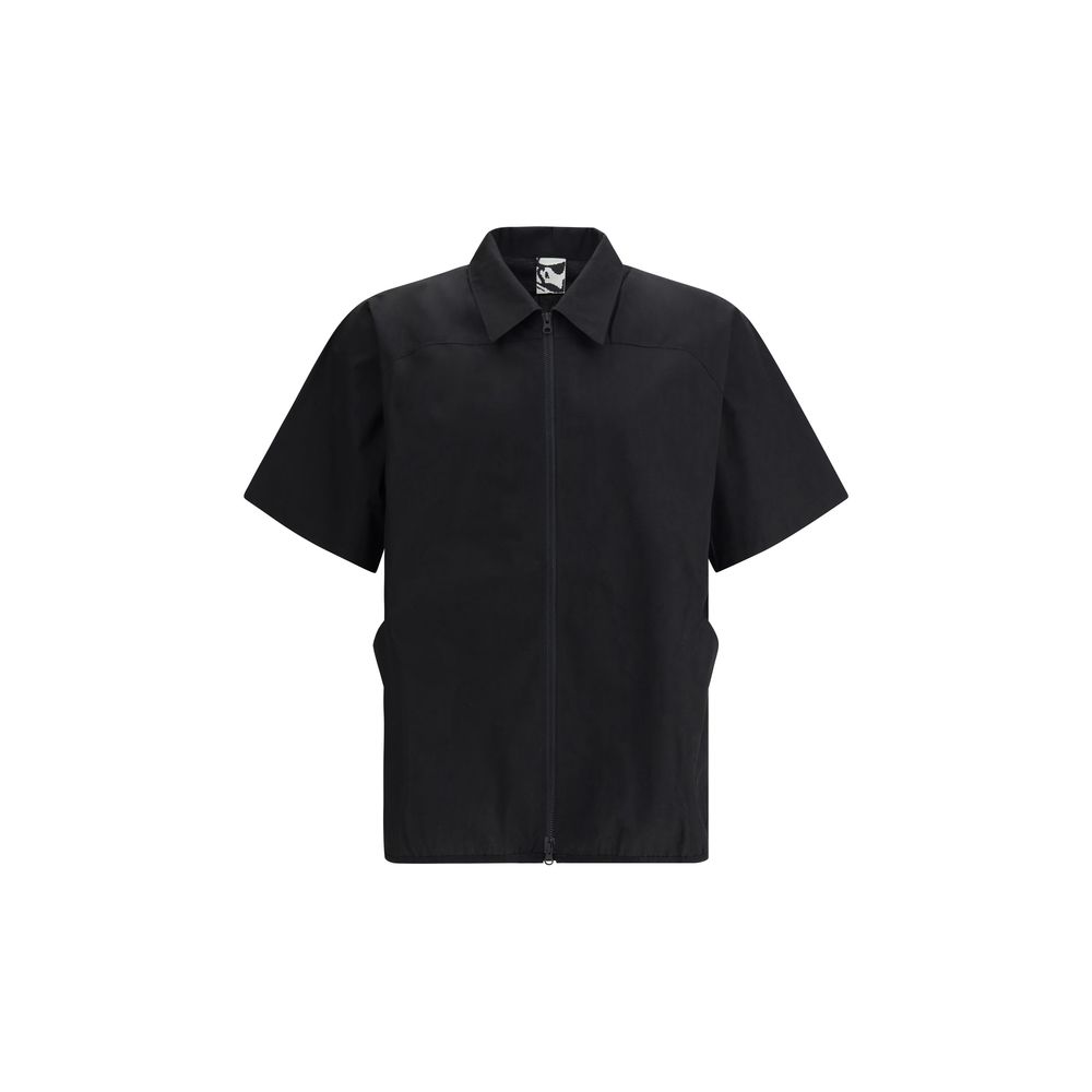 GR10K Black Cotton Zipped Shirt with Classic Collar
