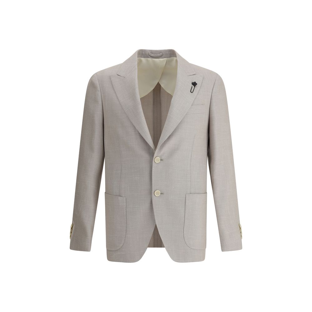 Lardini Charcoal Wool Blazer with Peaked Lapel and Iconic Brooch
