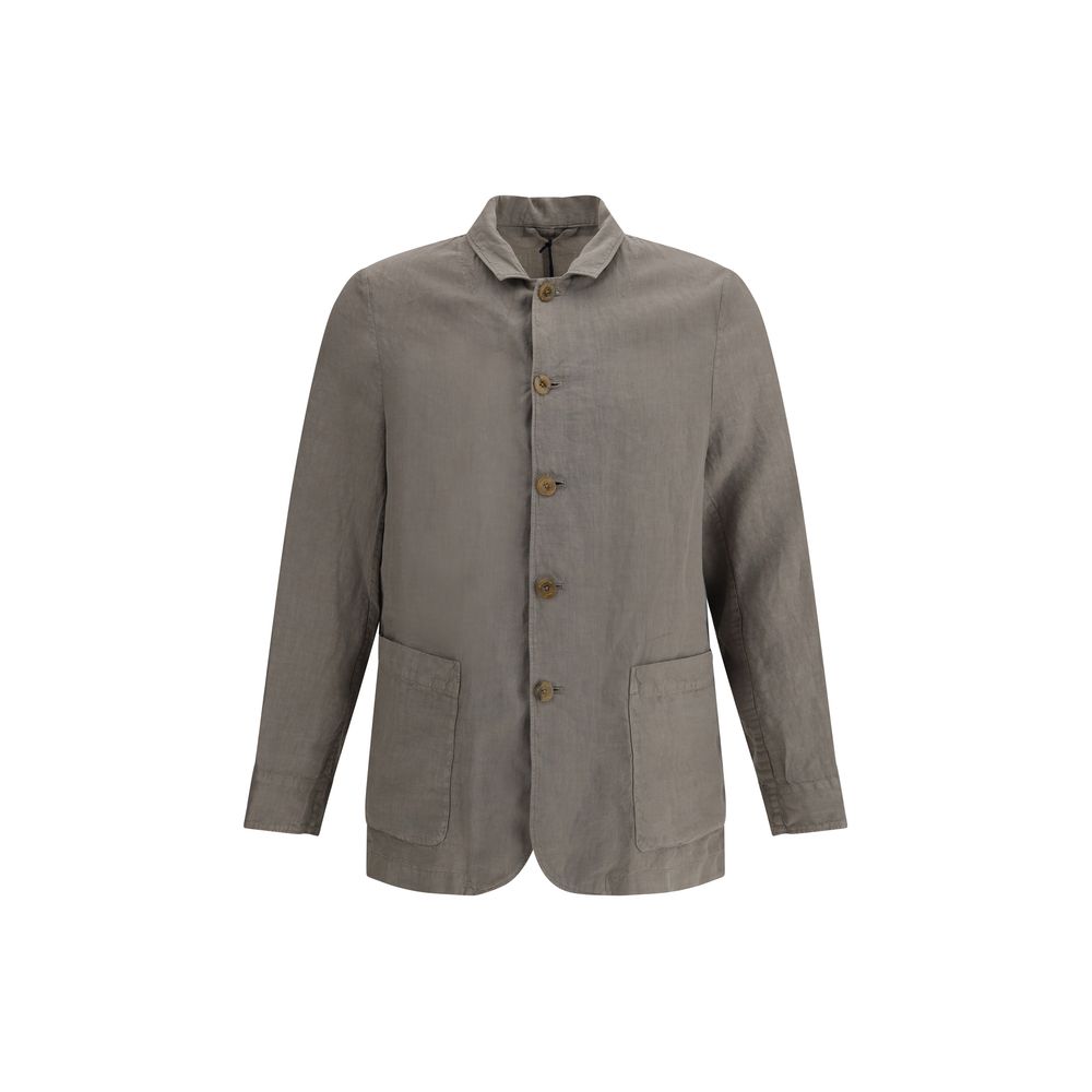 Finamore White Linen Shirt with Cuban Collar and Patch Pockets