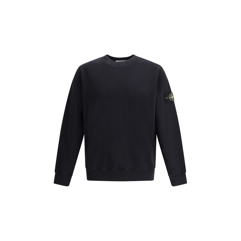 Stone Island Black Cotton Logoed Sweatshirt for Elevated Casual Style